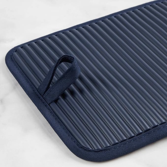 KitchenAid Ribbed Soft Silicone Pot Holder 2-Pack Set, Ink Blue, 7"x9"