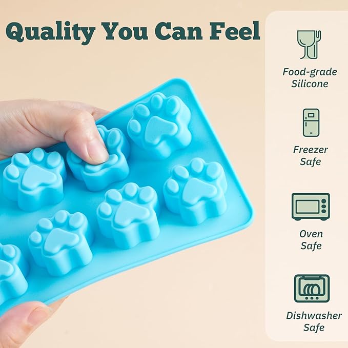 4 Pack Silicone Dog Treat Molds with Container and Ice Tong, Non-stick Puppy Paw and Bone Shaped Set with Bin, Silicone Mold for Pupsicle, Chocolate, Gummy, Candy, Baking, Jelly, Ice Cube, Pudding