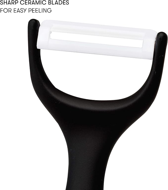 Cooking Light Ceramic Peeler Set with Ultra Sharp and Durable Blades, Ergonomic Handles Black and Red Kitchen Tools, 2 Piece, Black/Red