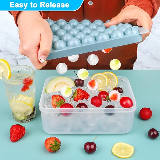 Ice Cube Trays with Lids for Freezer, 66 Sphere Ice Cube Tray with Bin Easy Release for Iced Coffee or Ice Drinks, Ice Tray with Ice Scoop Ice Cube Mold for Reusable Ice Cubes for Ice Bucket