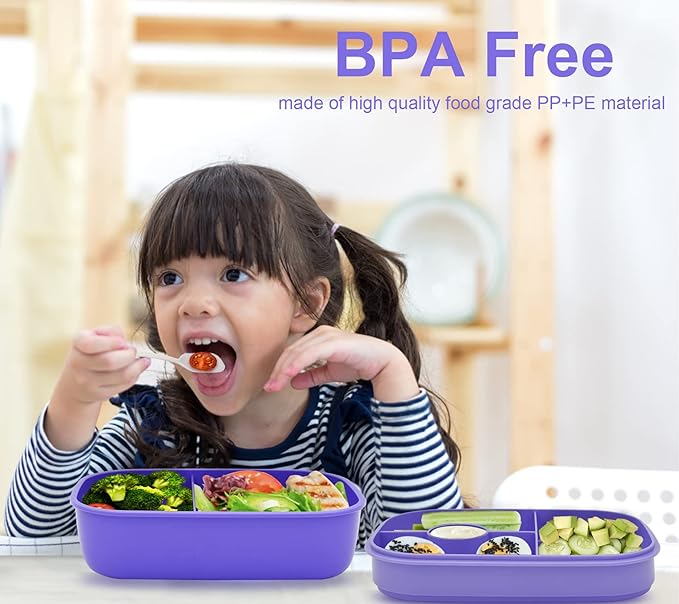 JBGOYON® Bento Lunch Box with Bag - All-in-One Stackable Lunch Containers with 3 Layers for Adults & Kids, 1900 ML Modern Bento-Style Design, Built-in Utensil Set, Lunch Bag (Purple)
