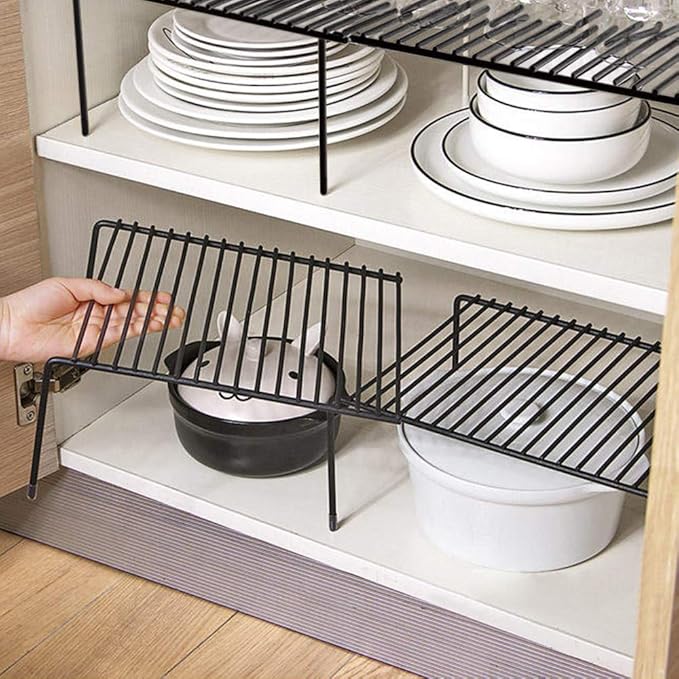 Tomorotec Expandable Shelf Organizer for Kitchen Countertop, Metal Cabinet Pantry Shelf, Spice Rack Organizer, Space Saving Non Slip Rustproof, Black