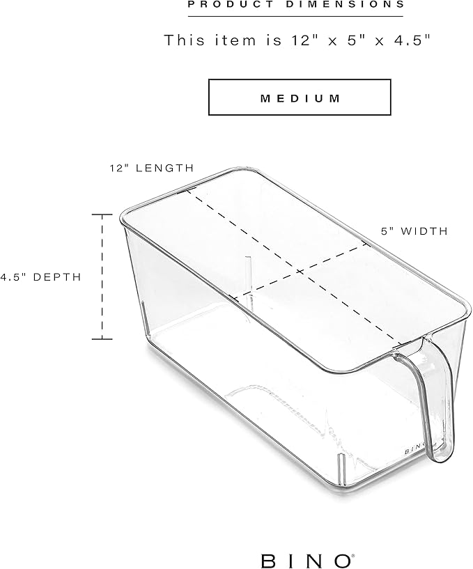 BINO | Clear Storage Organizer, Medium | THE HOLDER COLLECTION | Clear Containers for Organizing with Built-in Handles | Pantry Organization and Storage | Fridge Organizer | Smart Bin Cabinet