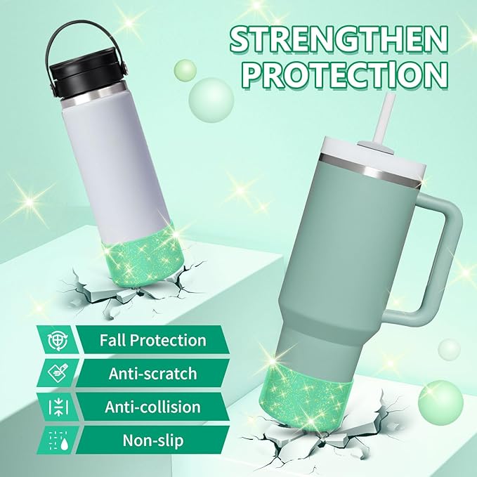 WUQID 2 Pack Bling Silicone Boot Compatible with Stanley Quencher Adventure 40oz & Stanley IceFlow 20oz 30oz, Reduces Dents Protective Silicone Water Bottle Bottom Cover Sleeve