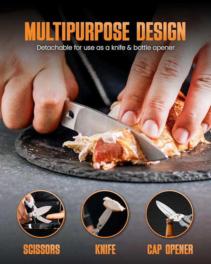 Poultry Shears Heavy Duty Professional, Kitchen Shears for Food, Kitchen Scissors Heavy Duty, Food & Meat Scissors, Dishwasher Safe Chicken Cutters. Spring Loaded, Silver