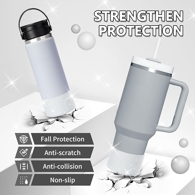 WUQID 2 Pack Bling Silicone Boot Compatible with Stanley Quencher Adventure 40oz & Stanley IceFlow 20oz 30oz, Reduces Dents Protective Silicone Water Bottle Bottom Cover Sleeve