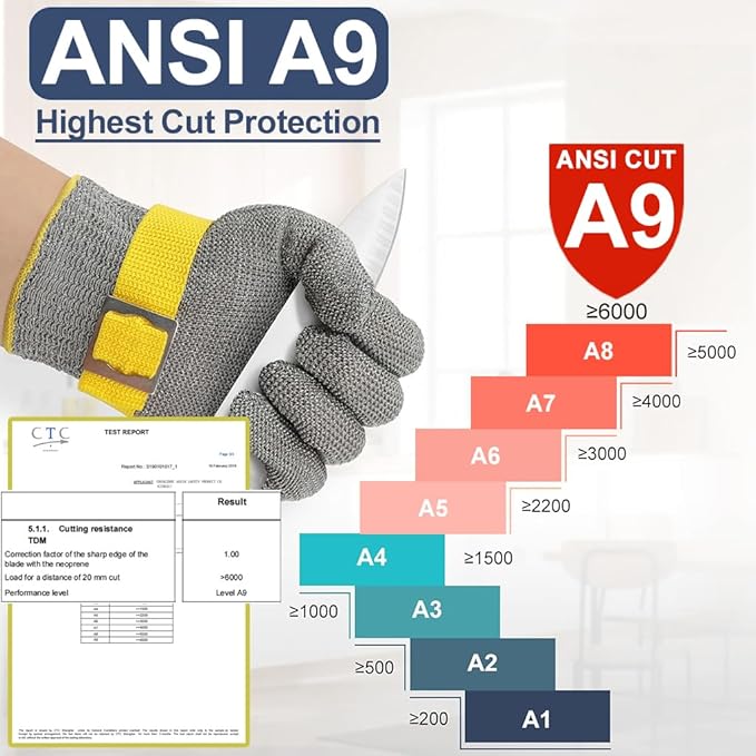 Dowellife ANSI A9 Cut Resistant Glove Food Grade, Stainless Steel Mesh Metal Knife Cutting Glove for Butcher Meat Cutting Oyster Shucking Kitchen Mandoline Chef Slicing Fish Fillet (X-Large)