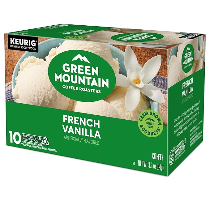 Green Mountain Coffee Roasters French Vanilla Keurig Single-Serve K-Cup pods, Light Roast Coffee, 60 Count (6 Packs of 10)