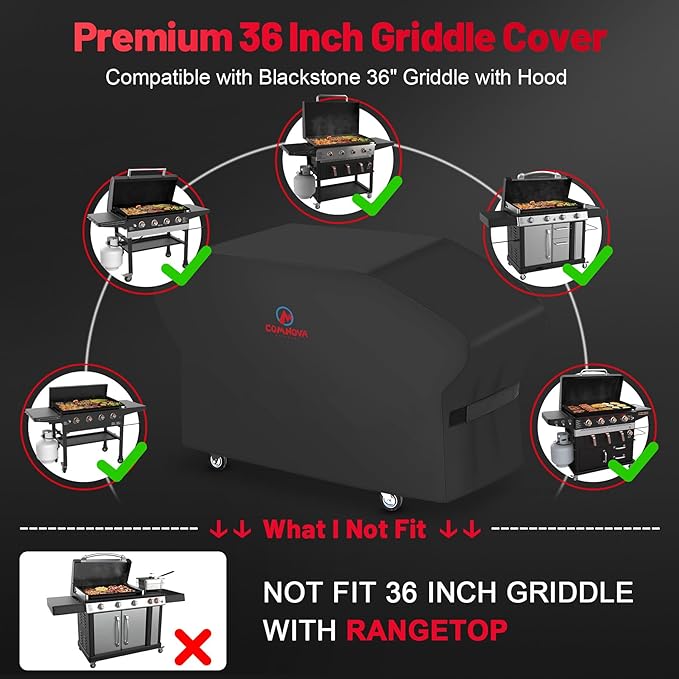Comnova Griddle Cover for Blackstone 36 Inch Griddle with Hood - Heavy Duty Waterproof, 600D Flat Top Grill Cover for Blackstone Pro Series Griddle