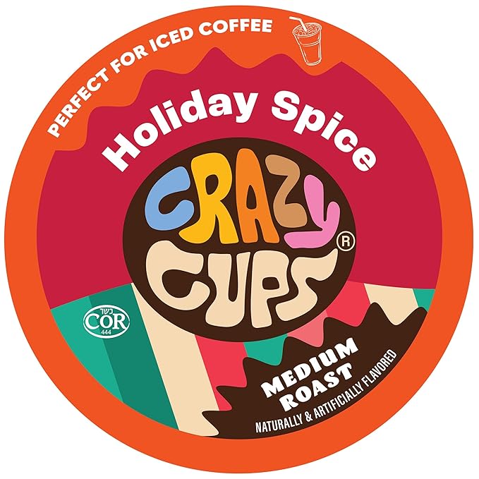 Crazy Cups Flavored Coffee Pods, Holiday Spice & Blend, Single Serve Coffee for Keurig K Cups Machines, Hot or Iced, Medium Roast in Recyclable(Pack of 1, 22 Count Total)