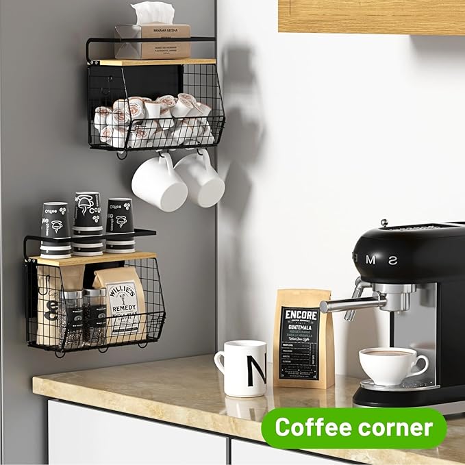 Magnetic Shelf for Fridge with Wood Lid, Fruit Potato and Onion Storage Bins, Pantry Organizers & Storage, Large Container Magnetic Spice Rack for Refrigerator, Kitchen Counter (Black, 1)