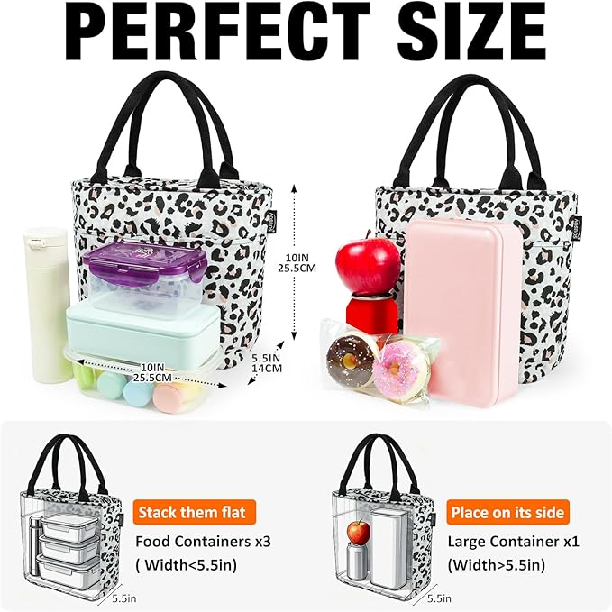 Aosbos Lunch Tote Bag, Insulated Lunch Box for Women, Leakproof Lunch Cooler Purse for Work, Leopard Print