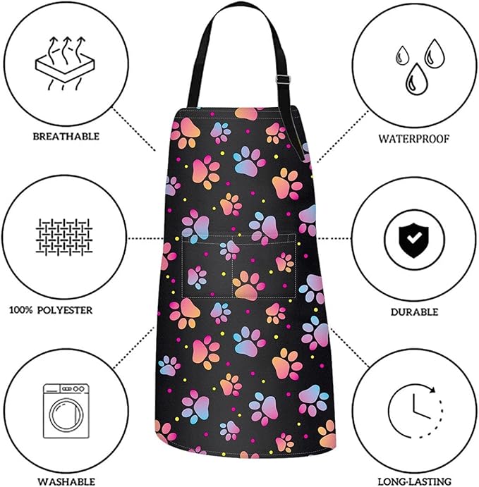 Britimes Apron Home Kitchen Cooking Baking Paw Animal Dog Apron Gardening for Women Men with Pockets 32x28 inch