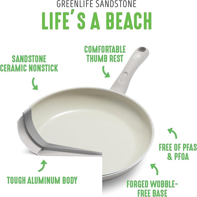 GreenLife Sandstone Healthy Ceramic Nonstick 5 Quart Saute Pan, PFAS-Free, Dishwasher Safe, Gray