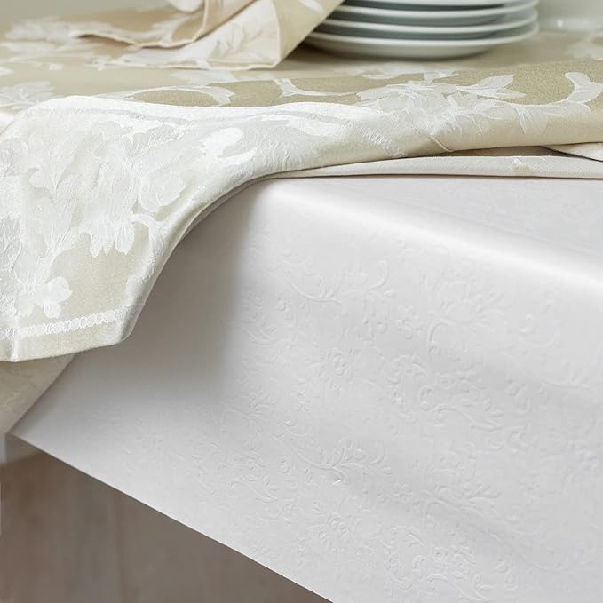 Benson Mills Deluxe Heavy Duty Vinyl Table Pad, Premium Table Protector, Waterproof with Flannel Backing, Quilted Design and Customizable (Off-White, 52" X 120" Rectangular)
