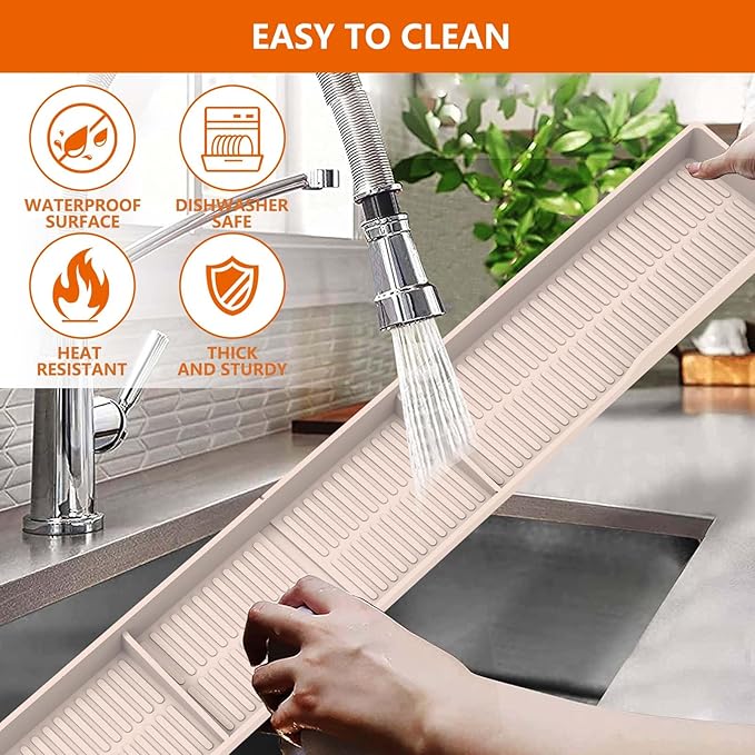 AWOKE Stove Top Shelf 30 Inch - Silicone Material Magnetic Shelf for Stove - 3 Functional Partitions Kitchen Spice Rack Organizer-Beige,Kitchen Gadgets Storage Organization