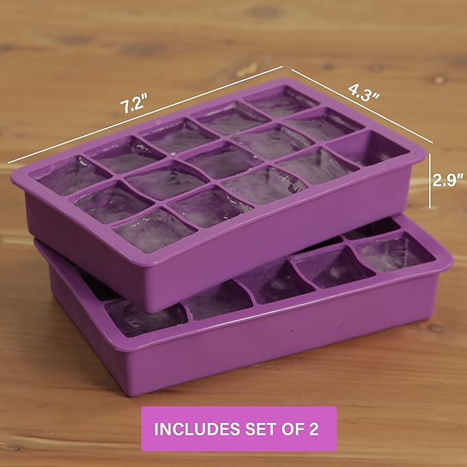 Ice Cube Mold Elbee Home 2 Pack Silicone Ice Cube Tray Flexible 15 Cube Purple Silicone Ice Cube Trays Made from Food Grade Silicone are Reusable & BPA Free Perfect for Whiskey and Cocktails