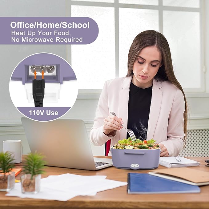 Electric Lunch Box Food Heater, 3 in 1 Ultra Quick Heated Lunch Boxes for Adults, 12V/24V/110V Portable Food Warmer for Car/Truck/Office With Fork Spoon and Insulated Carry Bag