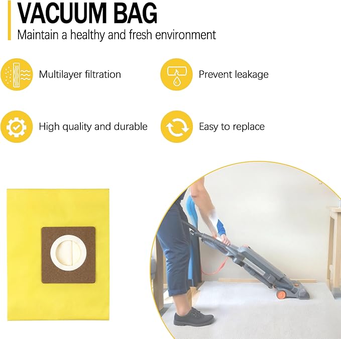 AH10243 Disposable Vacuum Bag for Hoover Commercial CU2 Vacuum Cleaner CH54013 CH54015 CH54113 CH54115 Upright Bags for HushTone Replacement, Yellow (10 Pack)
