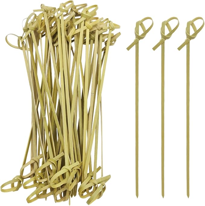 BLUE TOP Bamboo Cocktail Picks 100 PCS Bamboo Skewers 6 Inch with Looped Knot, Food Picks,Party Toothpicks for Appetizers,Cocktail Drinks,Barbecue Snacks,Club Sandwiches.