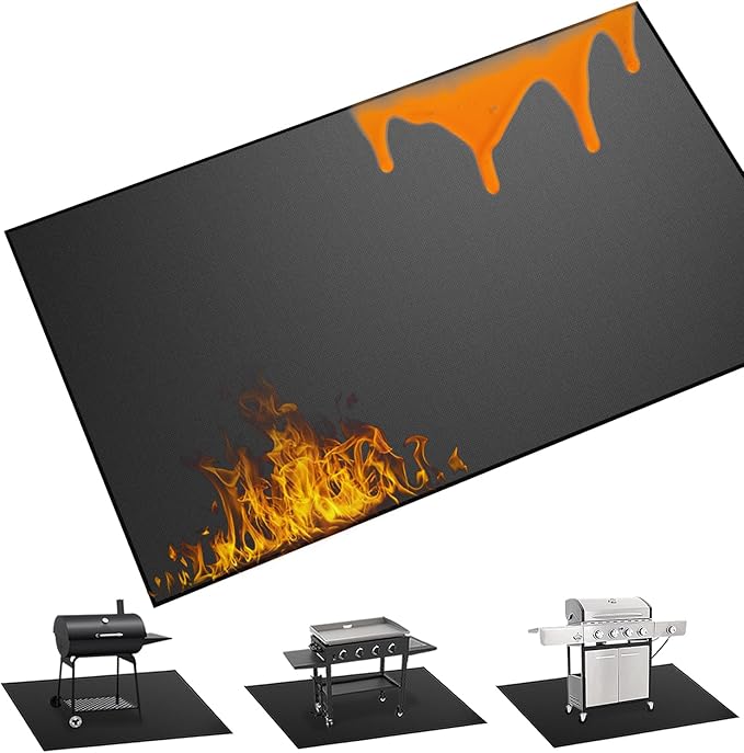 65 x 40 inch Heavy Duty Large Under Grill Mats for Outdoor Grill, Double-Sided Fireproof, Waterproof, Oil Proof Deck and Patio Protector, BBQ Mat Grill Floor Mats Fireplace Fire Pit Mat