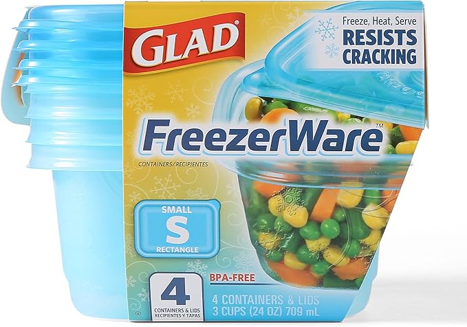 Glad GladWare Freezerware Food Storage Containers - Small Rectangle - Meal Container Holds up to 24 Ounces of Food - Lock Tight Seal, 4 Count - 6 Pack