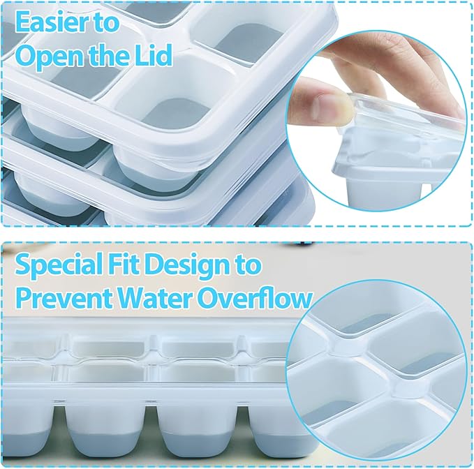 DOQAUS Ice Cube Trays 4 Pack, 40 pcs Silicone Ice Cubes Tray Maker with Spill-Resistant Removable Lid, Easy Release & Pop out, LFGB and BPA Free, Stackable Flexible, for Soup, Food, Cocktail, Coffee