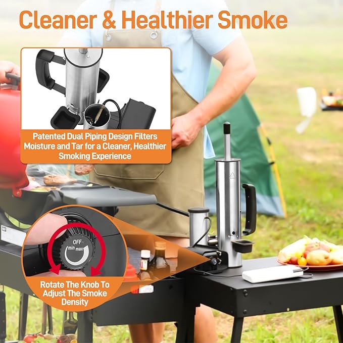 2025 Portable Electric Smoke Generator, Adjustable Smoke Control & Fits 99% Pellet Smokers & Grills, Cold/Hot Smoking Modes for Meats, Salmon & Cheeses – Great Christmas Gift Idea for Smoke Lovers
