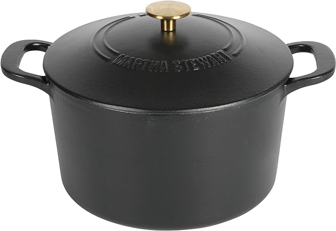 MARTHA STEWART Gatwick 7 QT Enamel Cast Iron Dutch Oven Pot with Lid, Matte Black