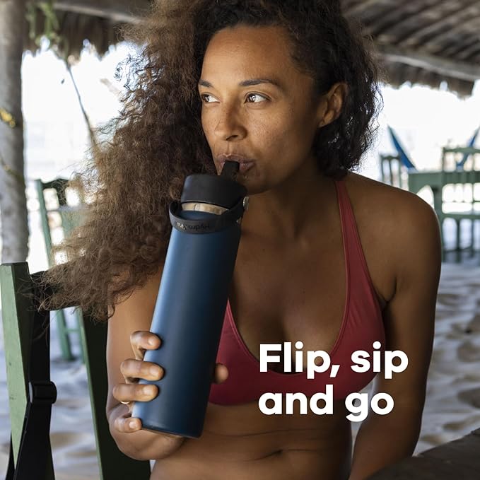 Hydro Flask Water Bottle - Insulated Stainless Steel - Wide Mouth Flex Straw Lid, Non Spill, Leakproof and Refillable in 24 Oz Holiday Punch