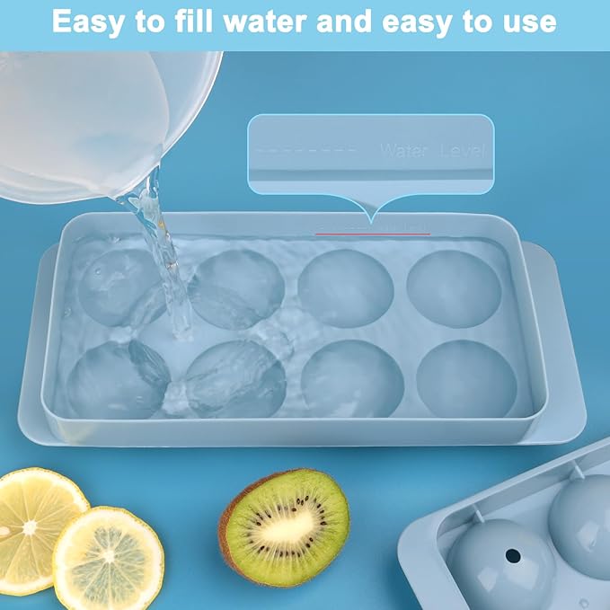 Ice Cube Trays with Lids for Freezer,8 Sphere Large Ice Cube Tray with Easy Release for Ice Drinks,Sphere Ice Cube Mold for Reusable Ice Cubes for Coffee Bar