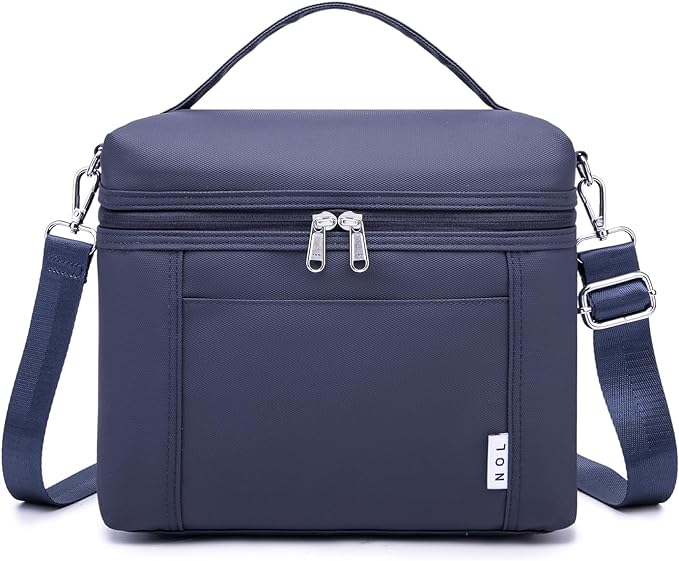 NOL Natural Organic Lifestyle Insulated Lunch Bags for Women Cooler Bag Lightweight Nylon Waterproof Lunch Box For Work (Navy blue, Medium(normal))