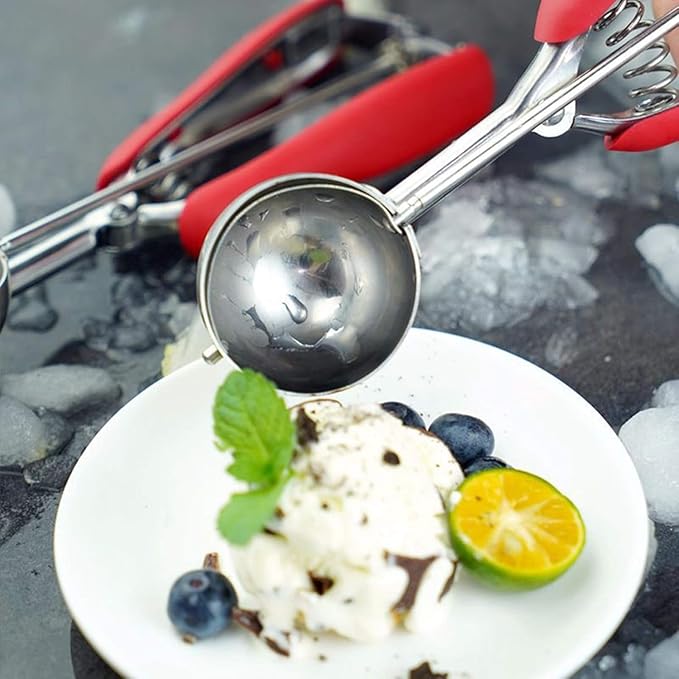 Ice Cream Scoop, 18/8 Stainless Steel Cookie Scoop,5.3Tbsp/80ml/2.7oz Cookie Dough Scoop, Ice Cream Scooper with Trigger Release (Red)