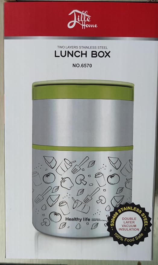 Lille Home Vacuum Insulated Stackable Stainless Steel Thermal Lunch/Snack box, 2-Tier Bento/Food Container with Lunch bag, Smart Diet, Weight Control, 32 Ounces