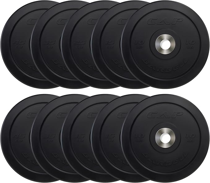 CAP Barbell 2-Inch Olympic Bumper Plate Weight Set with 6 Post Rack | 100-370 lbs | Multiple Options