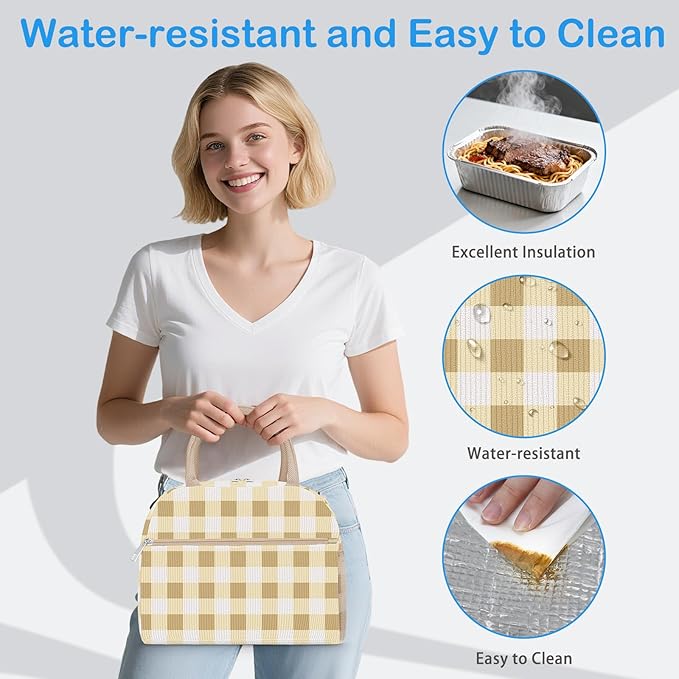 DALINDA Corduroy Lunch Bag Lunch Box for Women Men,Cute Insulated Lunch Bags,Water-Resistant Cute Cooler Lunch Tote Bag, Large Capacity for Work Travel Picnic