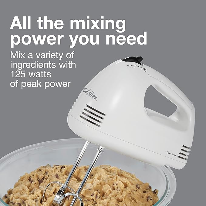 Proctor Silex Easy Mix 5-Speed Electric Hand Mixer with Bowl Rest, Compact and Lightweight, 100 Watts of Peak Power, White (62515PS) (Pack of 4)