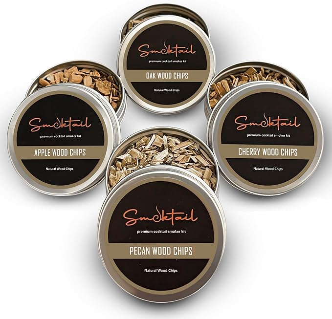 Cocktail Smoker Wood Chips Variety Pack - 4-Pack | Wood Chips Refill for Cocktail Smokers - Bar Accessories Bartender Kit - Works with All Cocktail Smokers Old Fashioned Smoker Chips