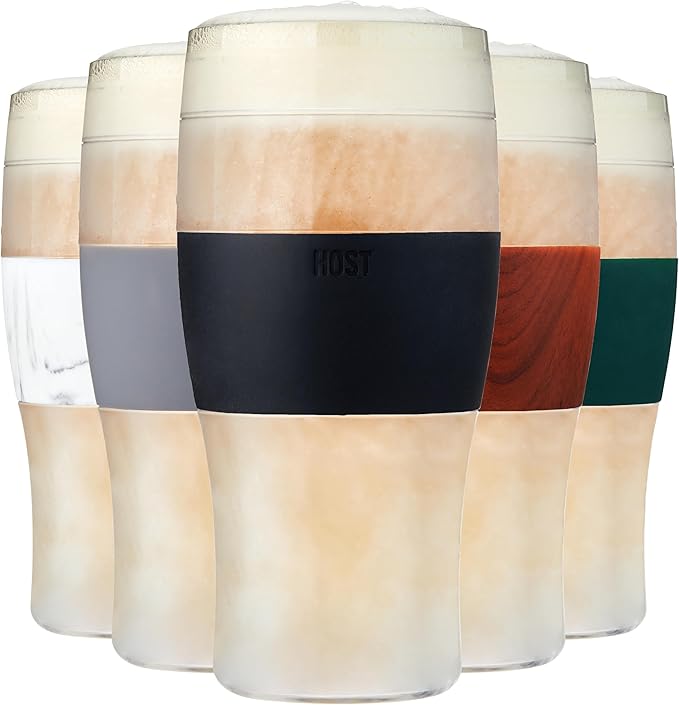 Host FREEZE Beer Glasses, Frozen Beer Mugs, Freezable Pint Glass Set, Insulated Pint Glass to Keep Your Drinks Cold, Double Walled Insulated Glasses, Tumbler for Iced Coffee, 16oz, Set of 2, Black