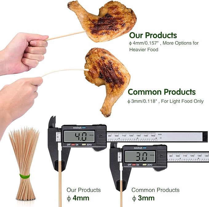 Minisland Premium 10 Inch Bamboo Wooden Skewers for Kabobs 4mm Thick Round BBQ Heavy Food Sticks 100 Counts -MSL166