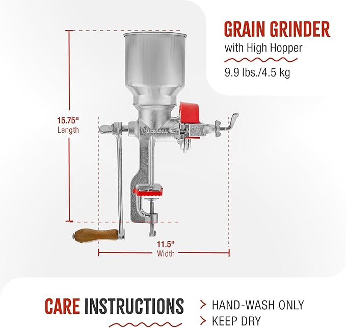 Victoria Manual Cast Iron Grain Mill with High Hopper, Premium Corn-Grinding Mill and Grain Grinder, Made in Colombia