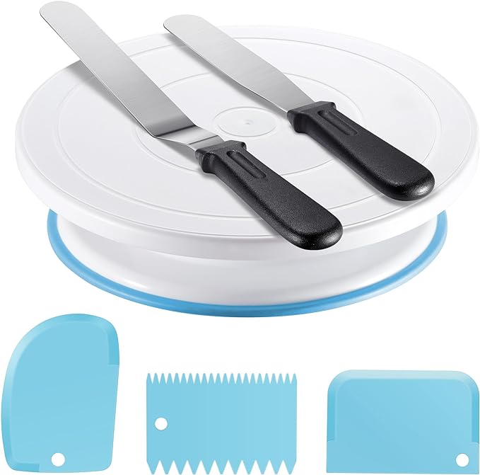Kootek Cake Decorating Kit Baking Supplies Set Cake Turntable with 2 Frosting Straight Angled Spatula 3 Icing Smoother Scrapers Baking Accessories Tools for Beginners and Pros, Blue