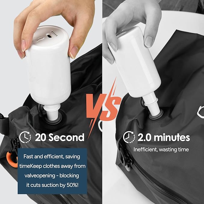 Vacuum Bags for Travel Luggage with Wireless Pump, Compression Bags for Carry On Suitcases and Backpack, Vacuum Seal Packing cube for Cloth Packing (2PC + PUMP)