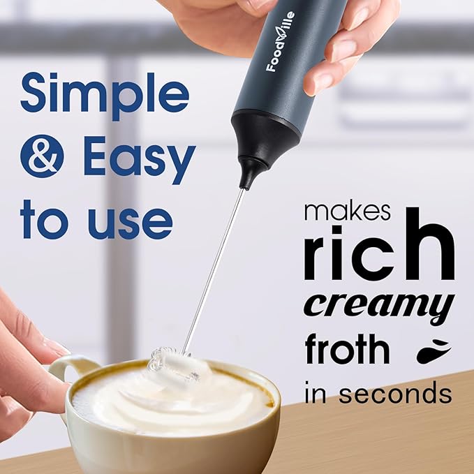 MF05 Rechargeable Milk Frother USB Charging Handheld Foam Maker with Stainless Balloon Whisk for Cappuccino, Latte, Bulletproof Coffee, Keto (Grey without Stand)