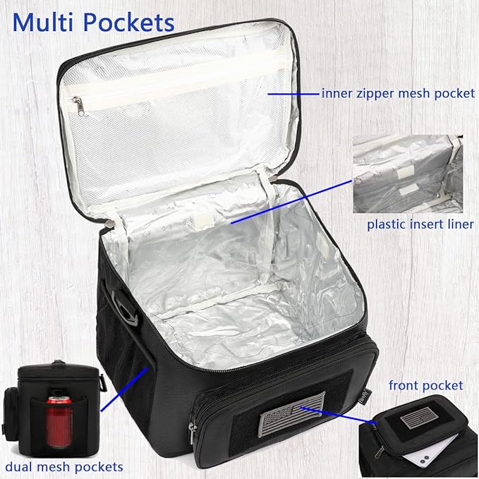 FlowFly Tactical Lunch Bag Large Insulated Lunch Box Cooler Tote for Men, Women with MOLLE/PALS Webbing (Black)