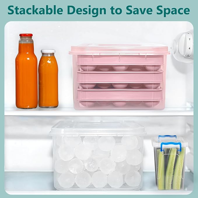 3 Pack Ice Trays for Freezer, 99 PCS Ice Cube Tray with Lid and Bin, Round Ice Cube Mold, Circle Ice Maker for Chilling Drinks (1 inch, Pink)