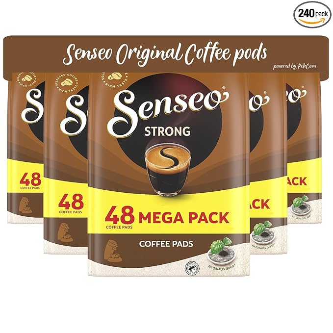 Senseo Strong Dark Roast Coffee Pods – 240 Count (5 Packs) – Bold & Full-Bodied Flavor with Rich Crema – Single-Serve Compostable Coffee Pads Compatible with Senseo & PeleCom Machines