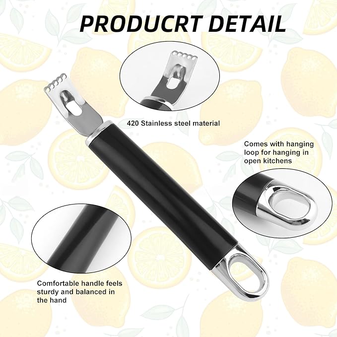 2Pcs Silver Stainless Steel Channel Knife Lemon Peeler,Professional 2 in 1 Cocktail Garnish Tool Set,Ultra Sharp Zester for Citrus Fruits Orange Lemon Rind Peeling Bar Kitchen Accessories