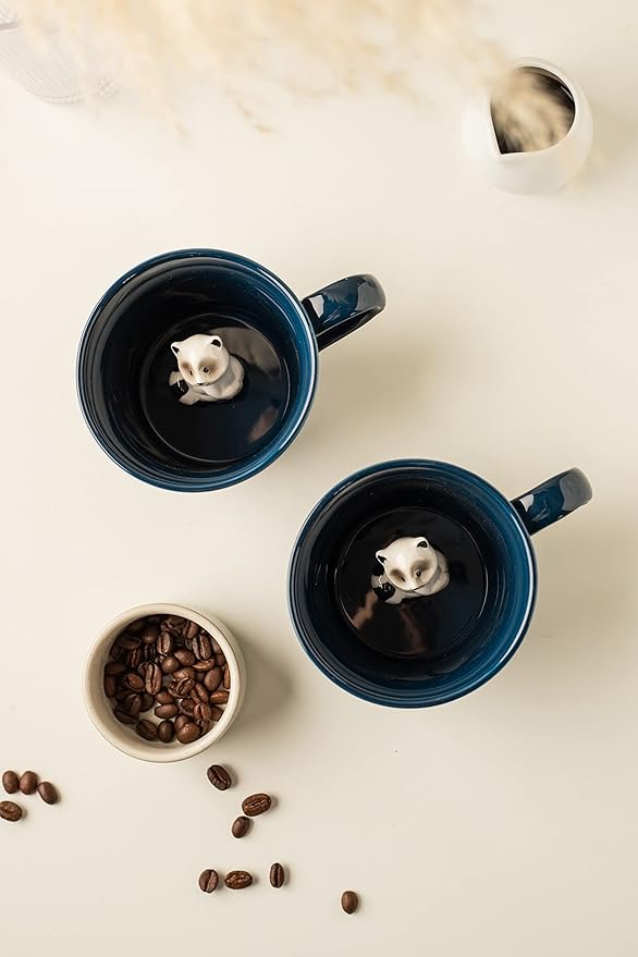 DIHOclub Racoon Ceramic Cup Hidden 3D Animal Inside Mug,Cute Cartoon Handmade Figurine Mugs,Holiday and Birthday Gift for Coffee Milk Tea Lovers,12 OZ(Dark Blue)