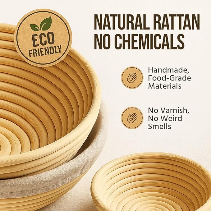 Banneton Bread Proofing Basket Set – Complete Sourdough Bread Baking Supplies – Sourdough Starter Kit – Sourdough Proofing Basket Gift for Bakers - Bread Baskets (9" Round & 10" Oval)